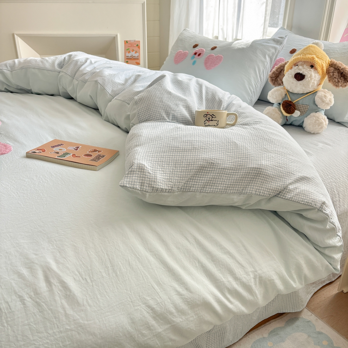 91家纺网 家纺一手货源 找家纺 色鬼布艺高端家居主号 2026新款古法毛巾绣四件套 爱心猪猪-蓝