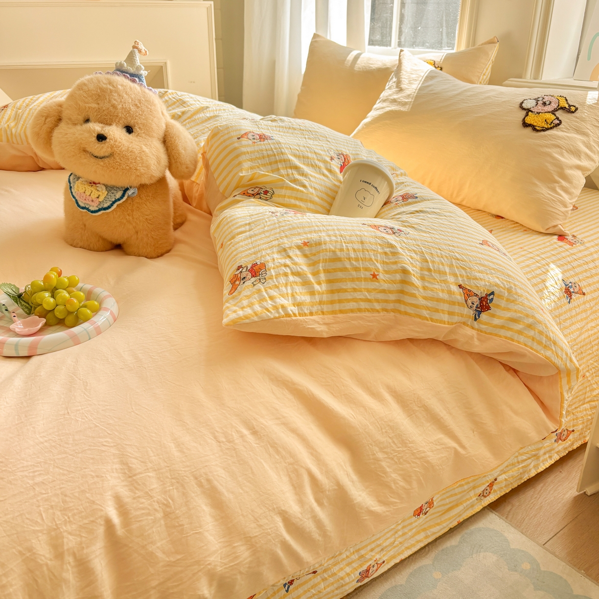 91家纺网 家纺一手货源 找家纺 色鬼布艺高端家居主号 2026新款古法毛巾绣四件套 吹泡泡小星