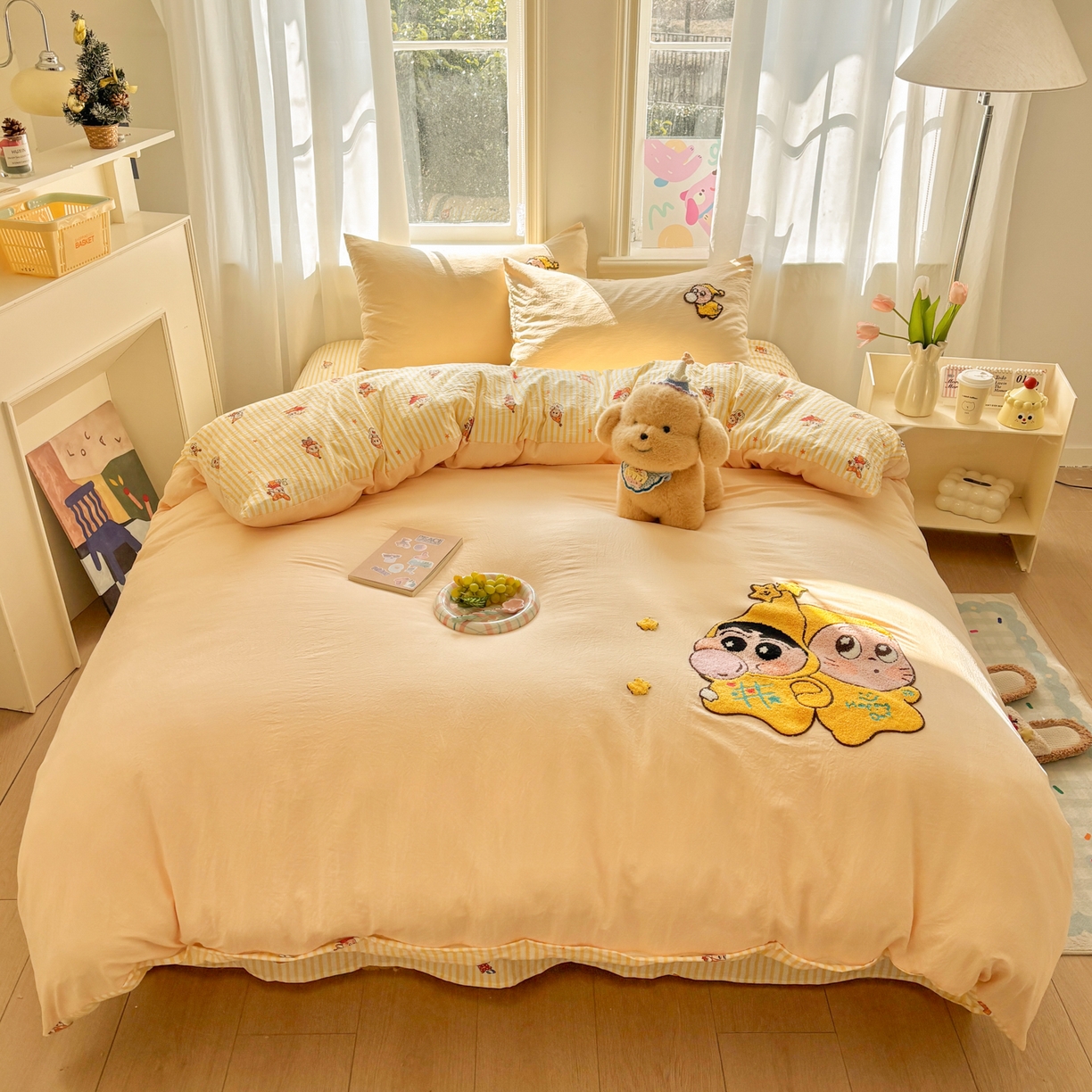 91家纺网 家纺一手货源 找家纺 色鬼布艺高端家居主号 2026新款古法毛巾绣四件套 吹泡泡小星