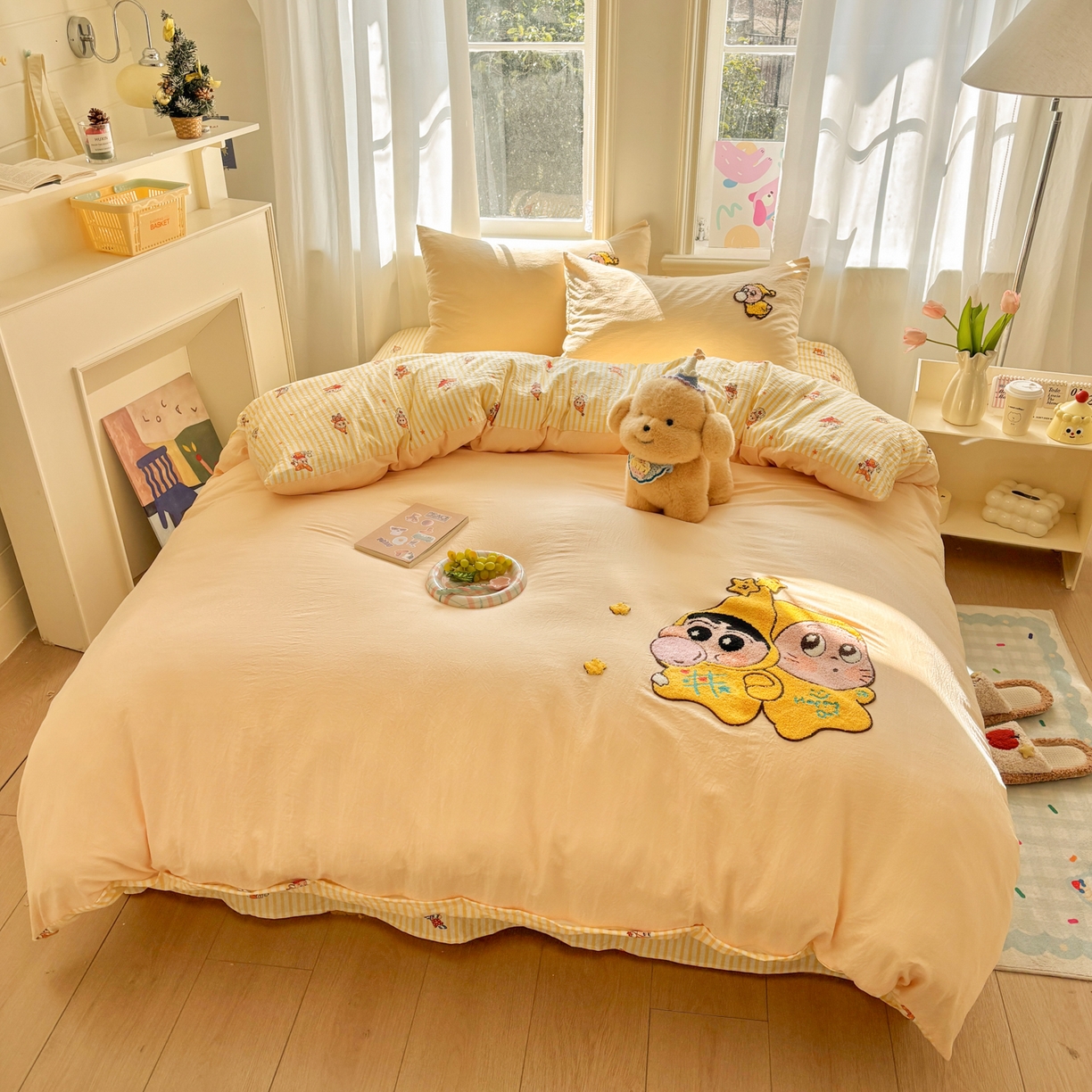 91家纺网 家纺一手货源 找家纺 色鬼布艺高端家居主号 2026新款古法毛巾绣四件套 吹泡泡小星