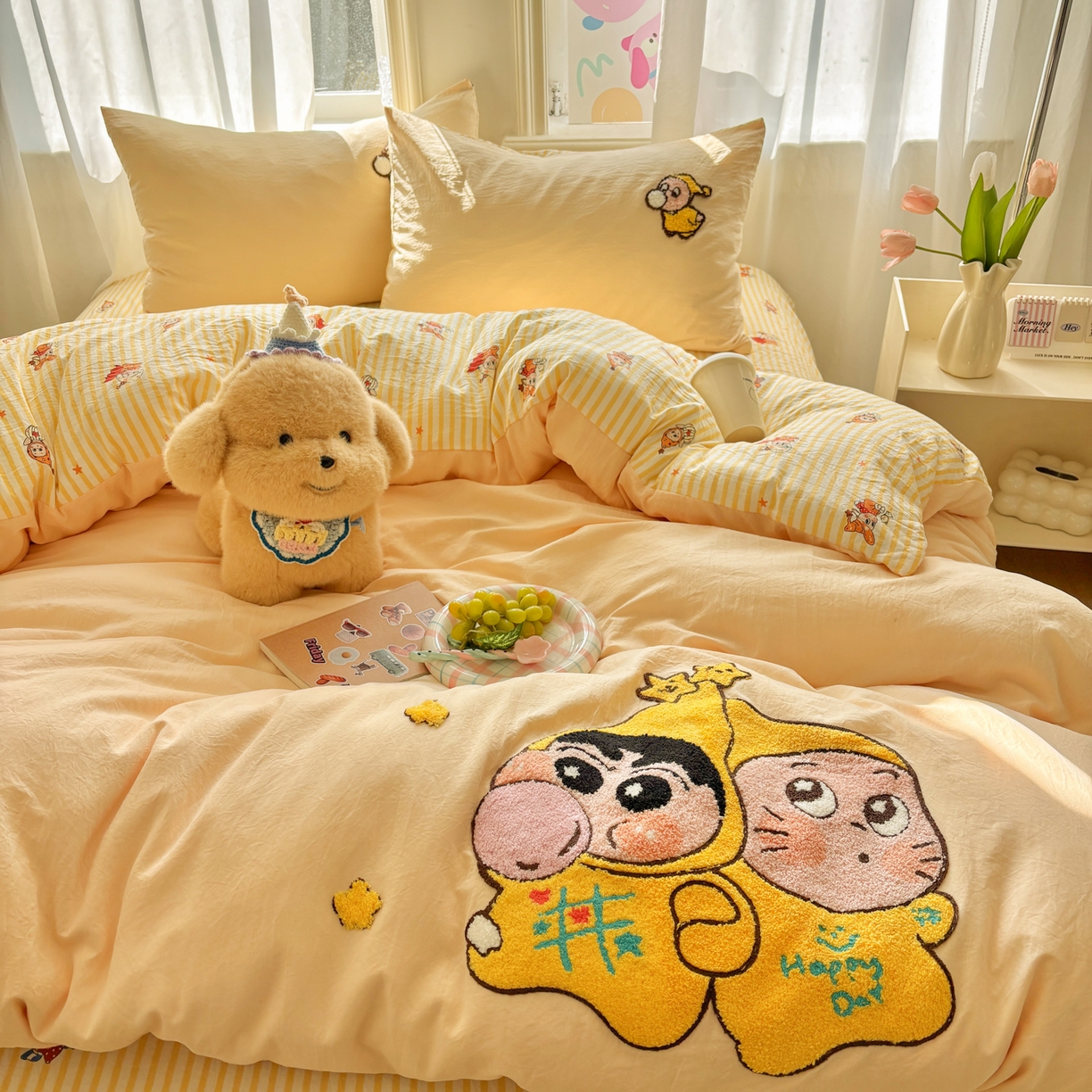 91家纺网 家纺一手货源 找家纺 色鬼布艺高端家居主号 2026新款古法毛巾绣四件套 吹泡泡小星