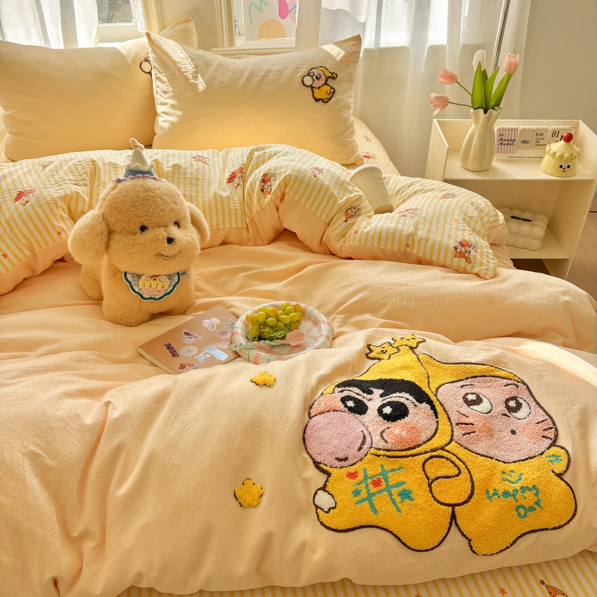 91家纺网 家纺一手货源 找家纺 色鬼布艺高端家居主号 2026新款古法毛巾绣四件套 吹泡泡小星