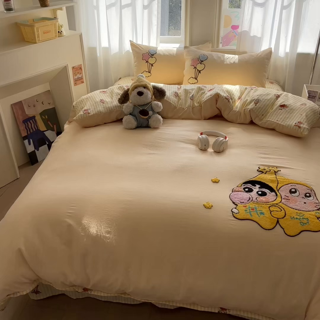 91家纺网 家纺一手货源 找家纺 色鬼布艺高端家居主号 2026新款古法毛巾绣四件套 吹泡泡小星