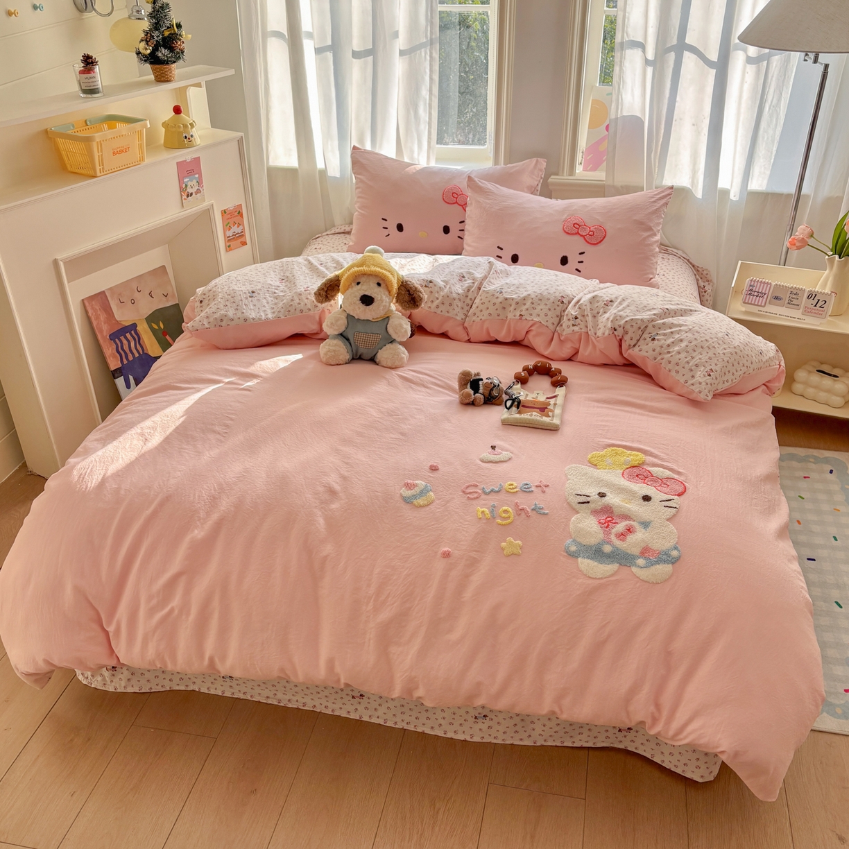 91家纺网 家纺一手货源 找家纺 色鬼布艺高端家居主号 2026新款古法毛巾绣四件套 春日猫咪-粉