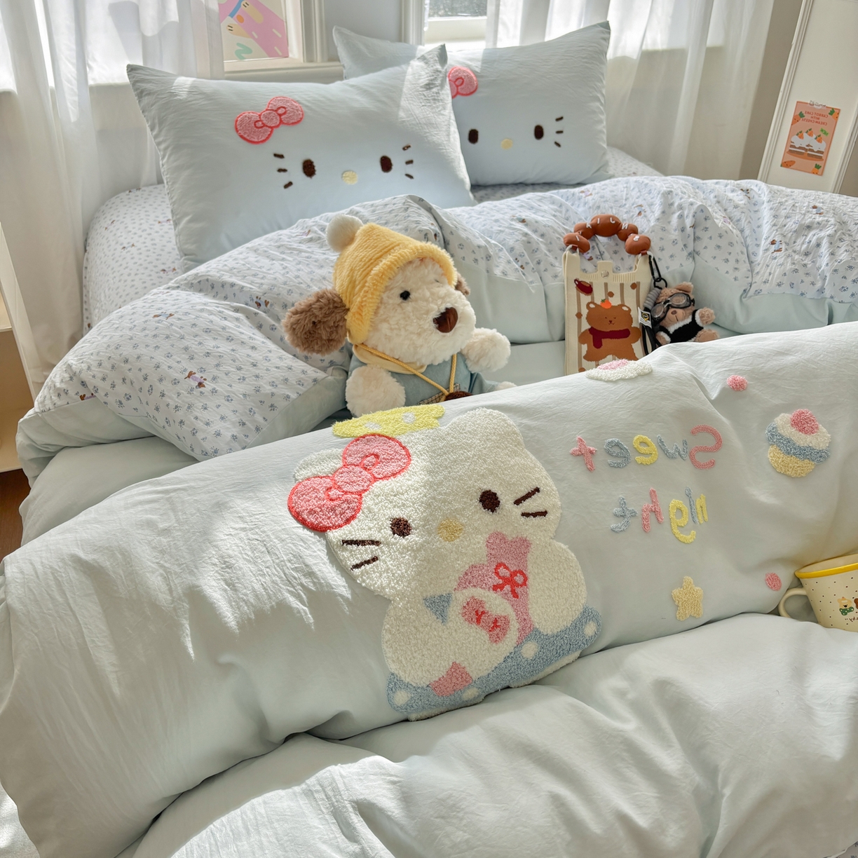 91家纺网 家纺一手货源 找家纺 色鬼布艺高端家居主号 2026新款古法毛巾绣四件套 春日猫咪-蓝