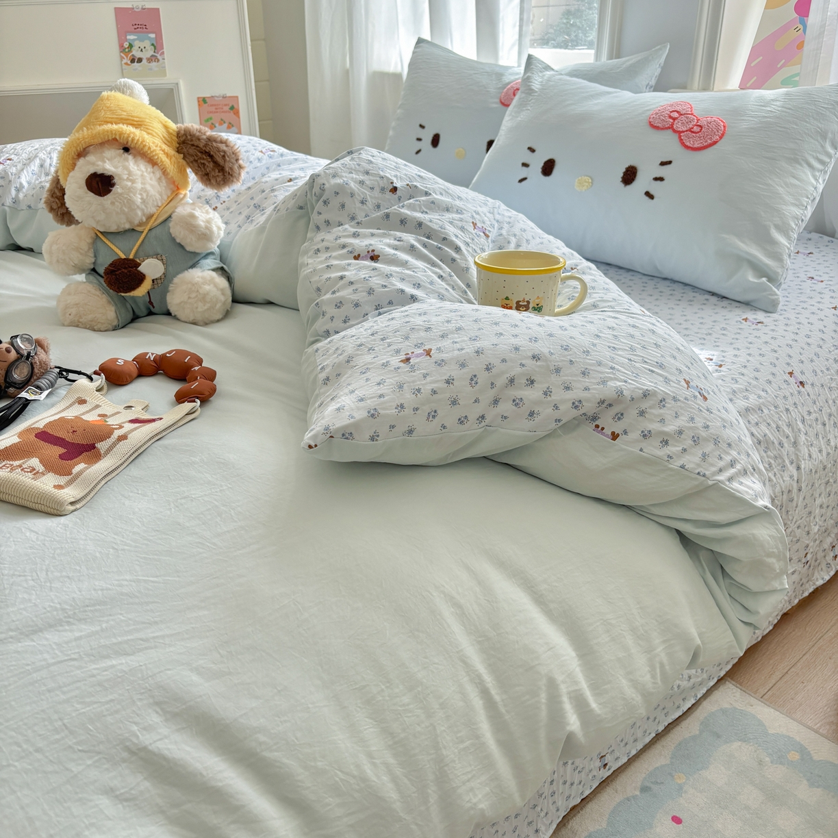 91家纺网 家纺一手货源 找家纺 色鬼布艺高端家居主号 2026新款古法毛巾绣四件套 春日猫咪-蓝