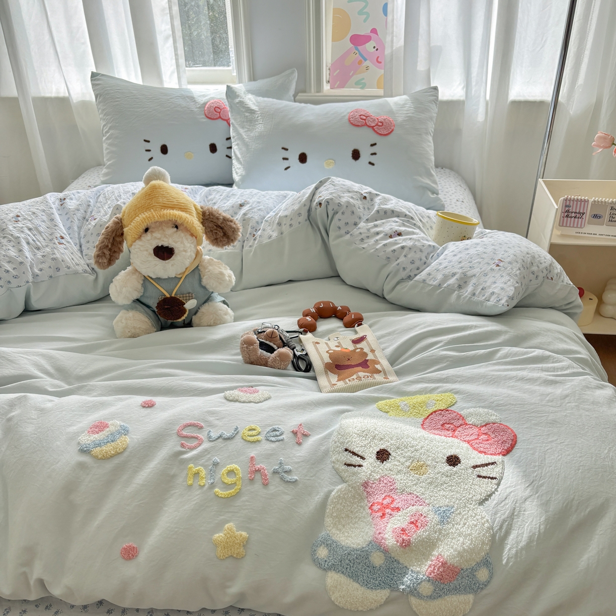 91家纺网 家纺一手货源 找家纺 色鬼布艺高端家居主号 2026新款古法毛巾绣四件套 春日猫咪-蓝