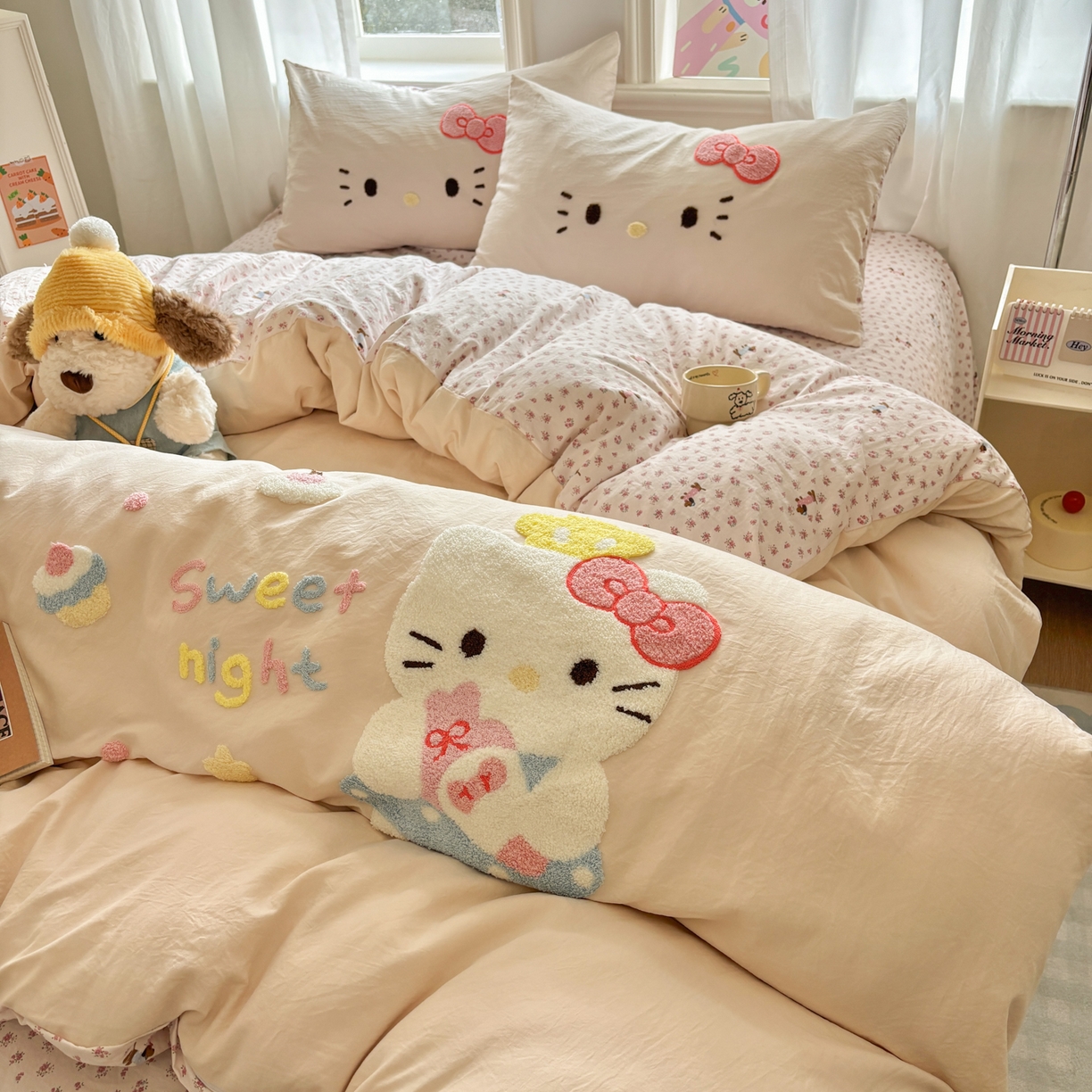 色鬼布艺高端家居主号 2026新款古法毛巾绣四件套 春日猫咪-香槟