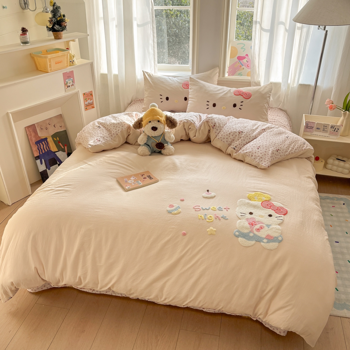 91家纺网 家纺一手货源 找家纺 色鬼布艺高端家居主号 2026新款古法毛巾绣四件套 春日猫咪-香槟