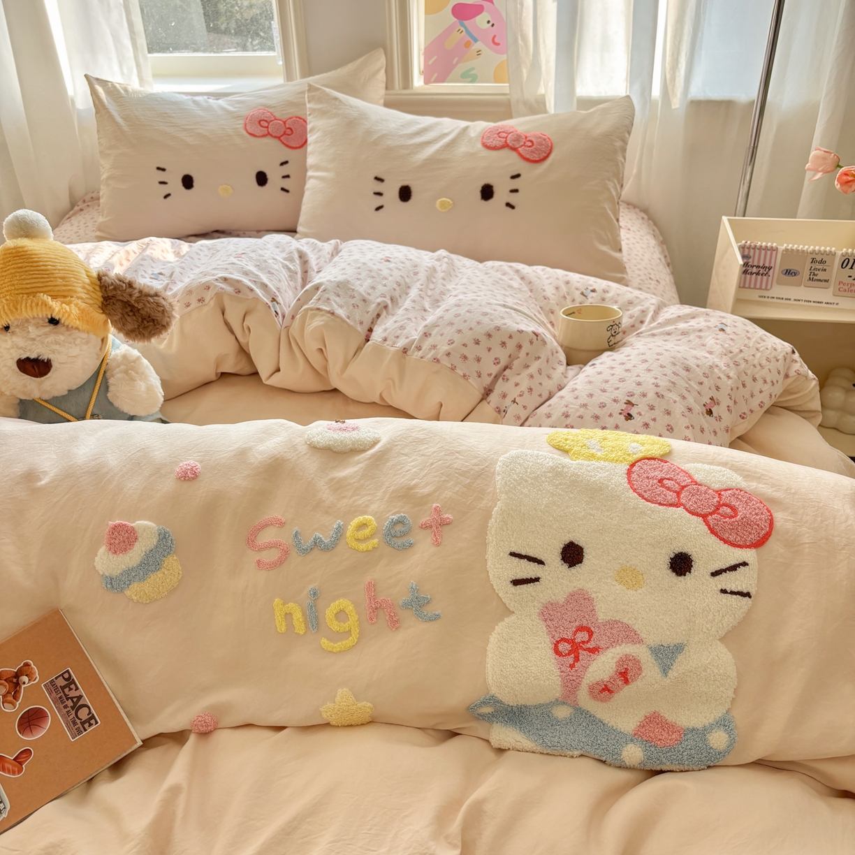 91家纺网 家纺一手货源 找家纺 色鬼布艺高端家居主号 2026新款古法毛巾绣四件套 春日猫咪-香槟