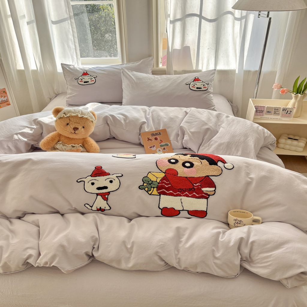 91家纺网 家纺一手货源 找家纺 色鬼布艺高端家居主号 2026新款古法毛巾绣四件套 狗狗小新