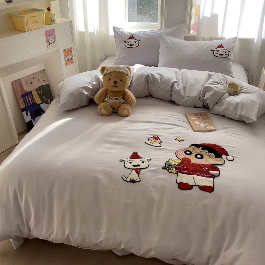 91家纺网 家纺一手货源 找家纺 色鬼布艺高端家居主号 2026新款古法毛巾绣四件套 狗狗小新