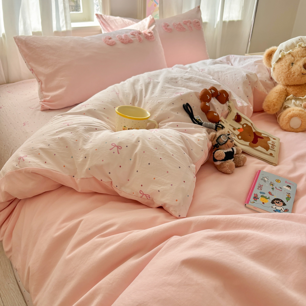 91家纺网 家纺一手货源 找家纺 色鬼布艺高端家居主号 2026新款古法毛巾绣四件套 快乐伙伴-粉