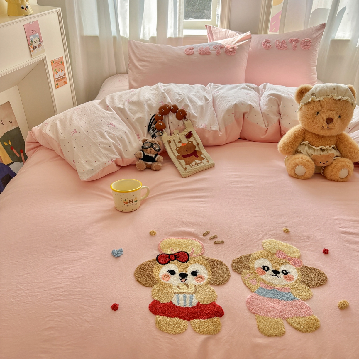 91家纺网 家纺一手货源 找家纺 色鬼布艺高端家居主号 2026新款古法毛巾绣四件套 快乐伙伴-粉