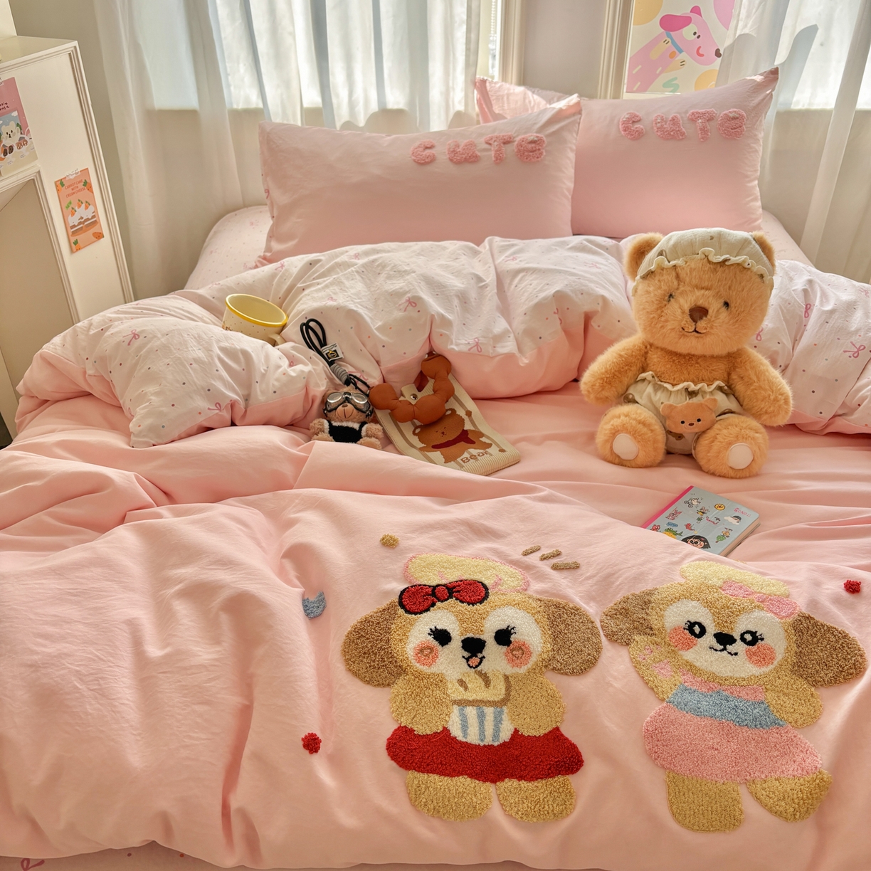 91家纺网 家纺一手货源 找家纺 色鬼布艺高端家居主号 2026新款古法毛巾绣四件套 快乐伙伴-粉