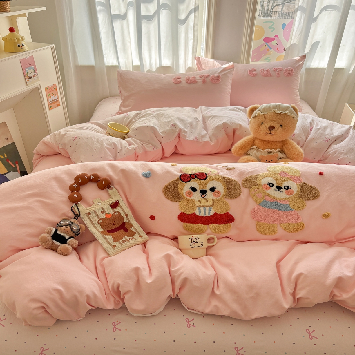 91家纺网 家纺一手货源 找家纺 色鬼布艺高端家居主号 2026新款古法毛巾绣四件套 快乐伙伴-粉