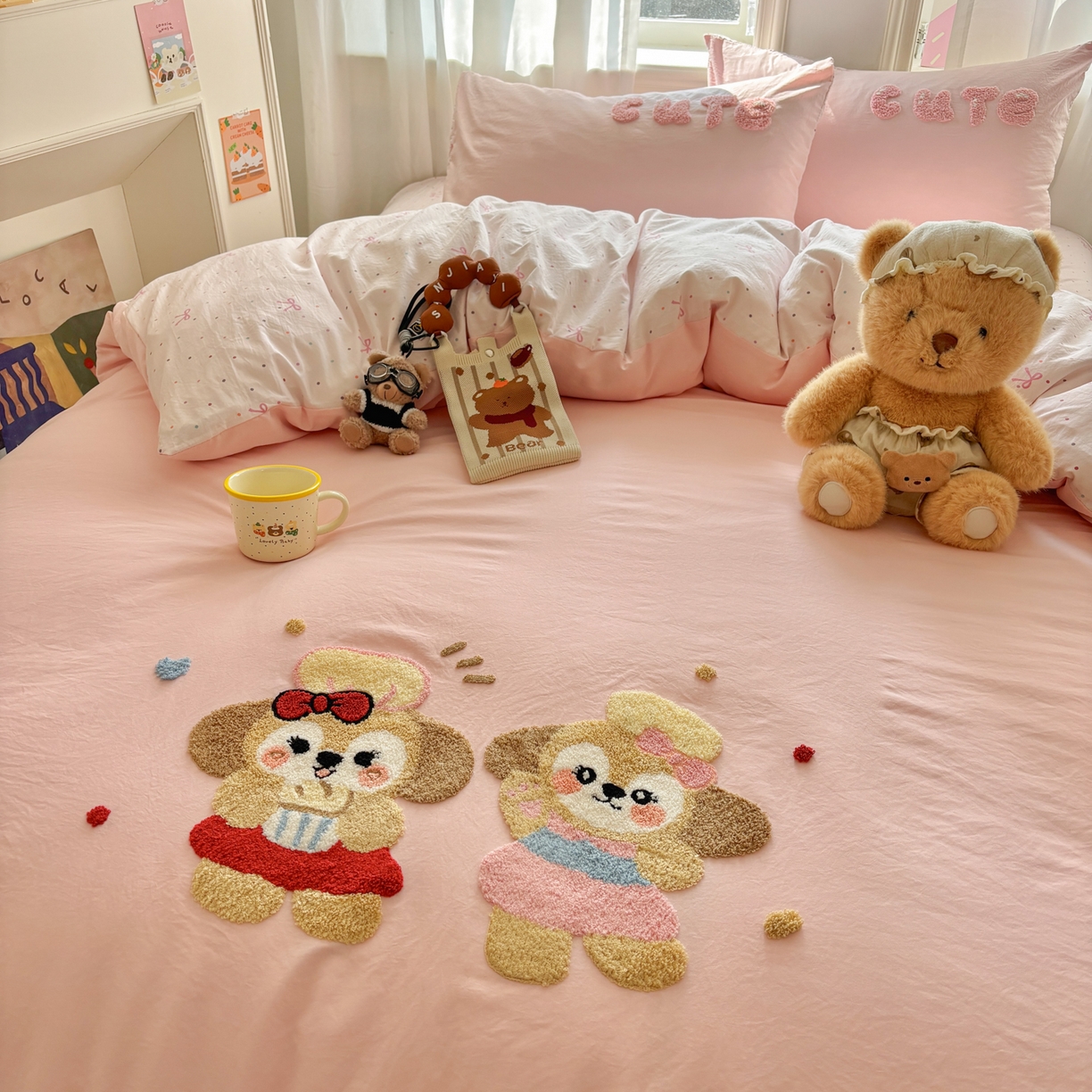 91家纺网 家纺一手货源 找家纺 色鬼布艺高端家居主号 2026新款古法毛巾绣四件套 快乐伙伴-粉