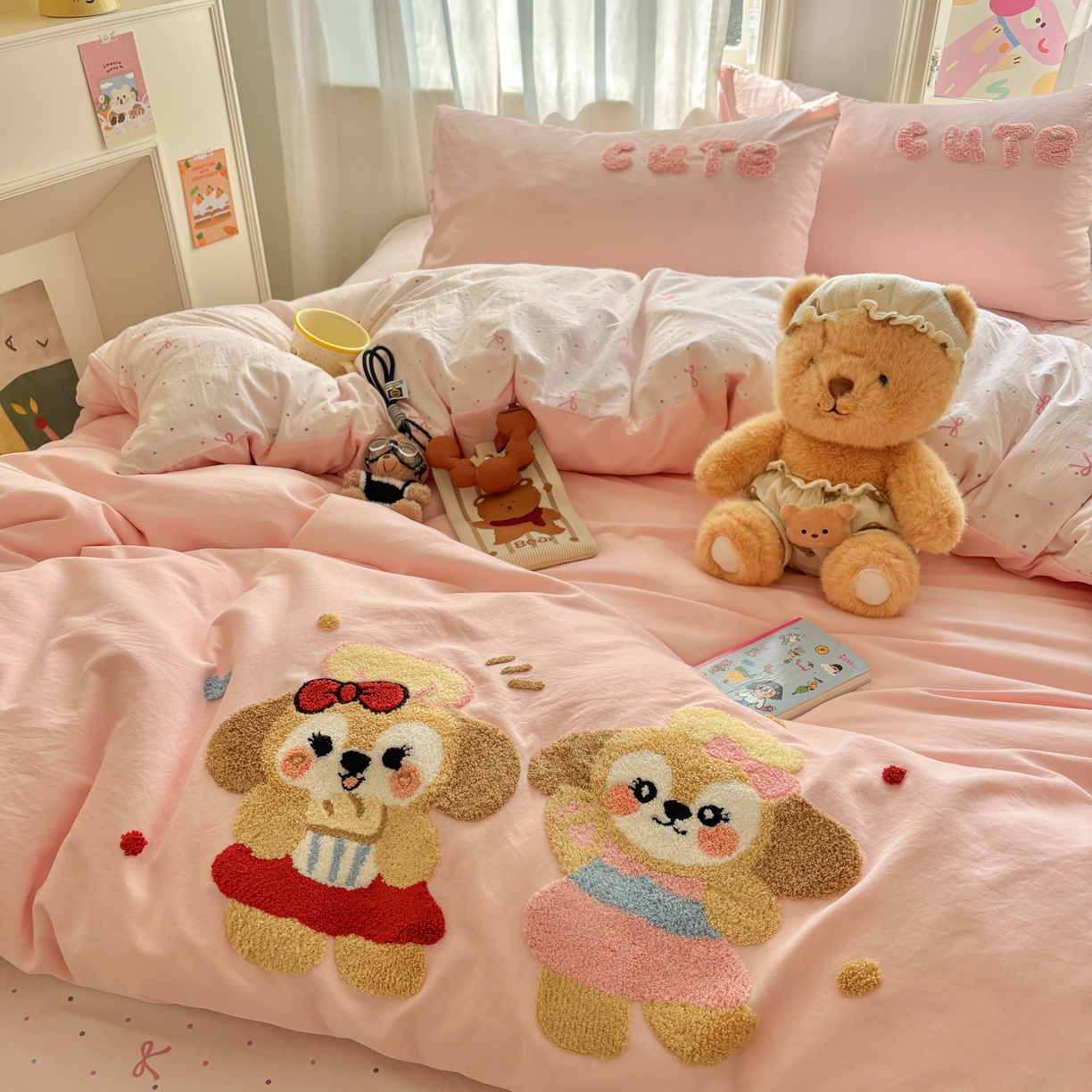 91家纺网 家纺一手货源 找家纺 色鬼布艺高端家居主号 2026新款古法毛巾绣四件套 快乐伙伴-粉