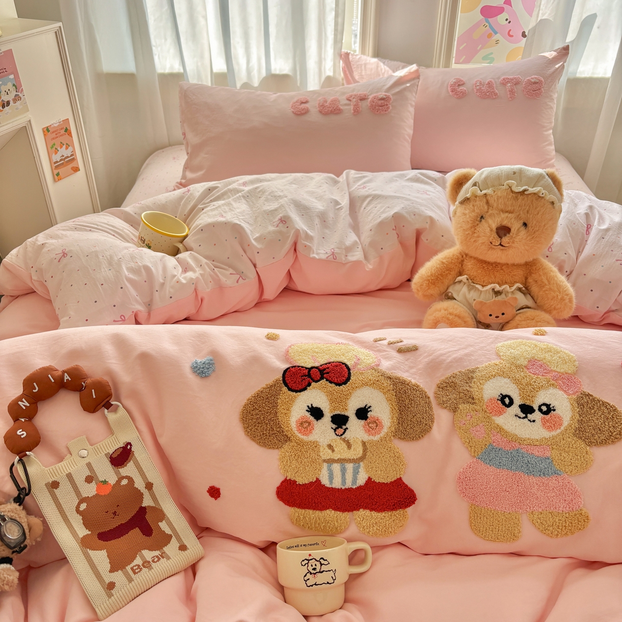 91家纺网 家纺一手货源 找家纺 色鬼布艺高端家居主号 2026新款古法毛巾绣四件套 快乐伙伴-粉