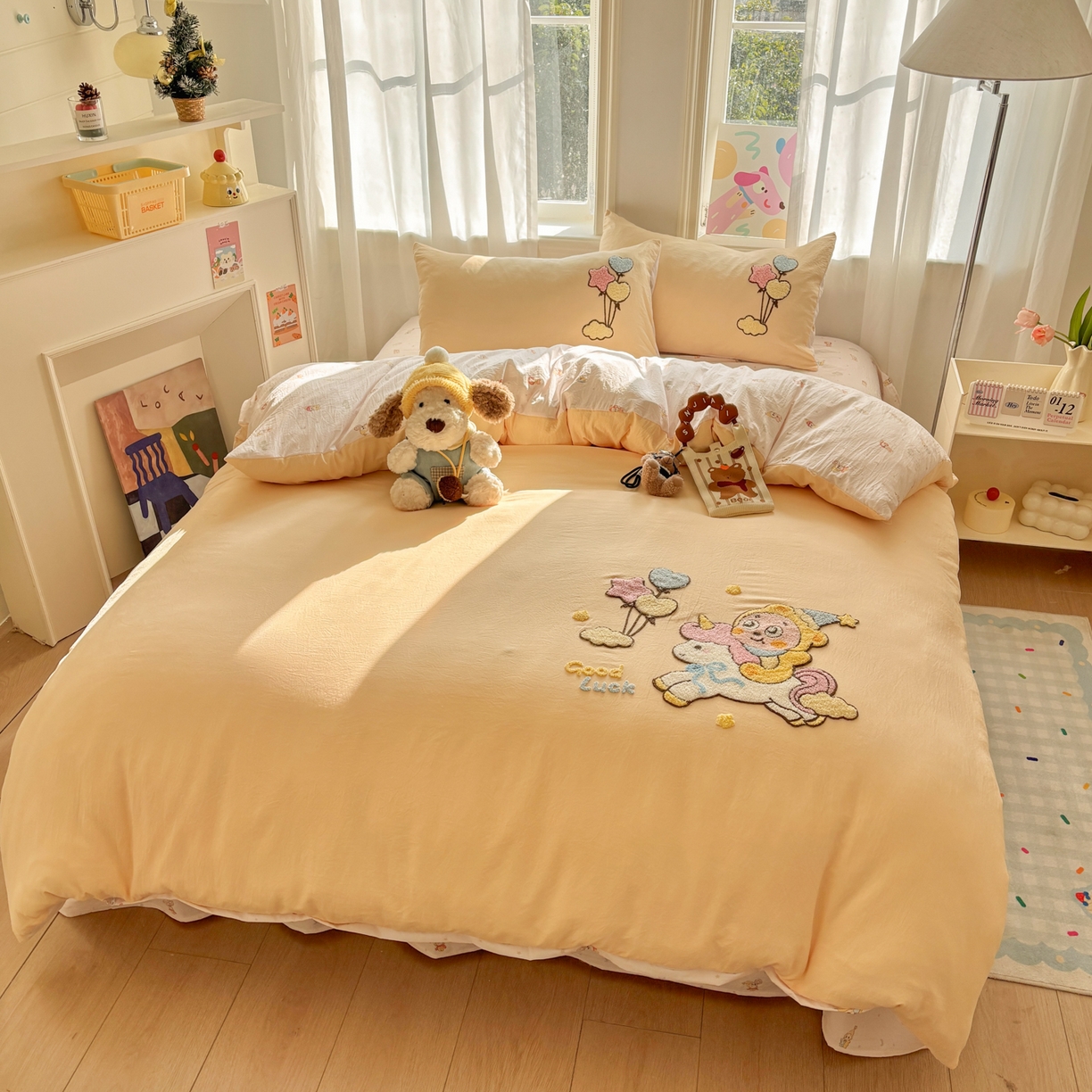 91家纺网 家纺一手货源 找家纺 色鬼布艺高端家居主号 2026新款古法毛巾绣四件套 气球星人-黄