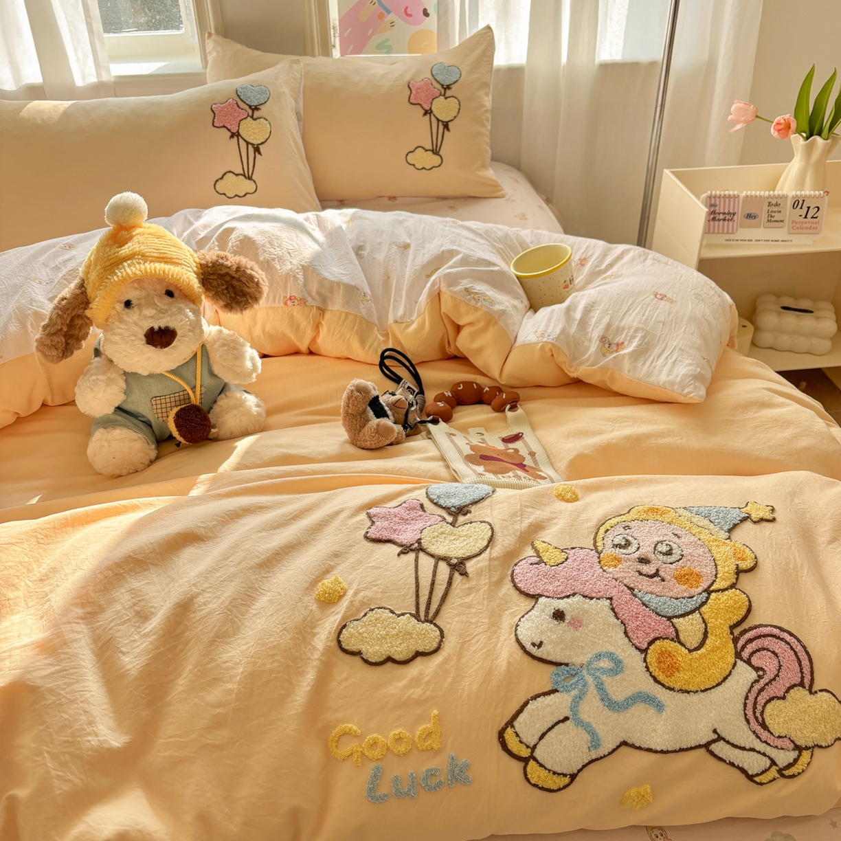 91家纺网 家纺一手货源 找家纺 色鬼布艺高端家居主号 2026新款古法毛巾绣四件套 气球星人-黄