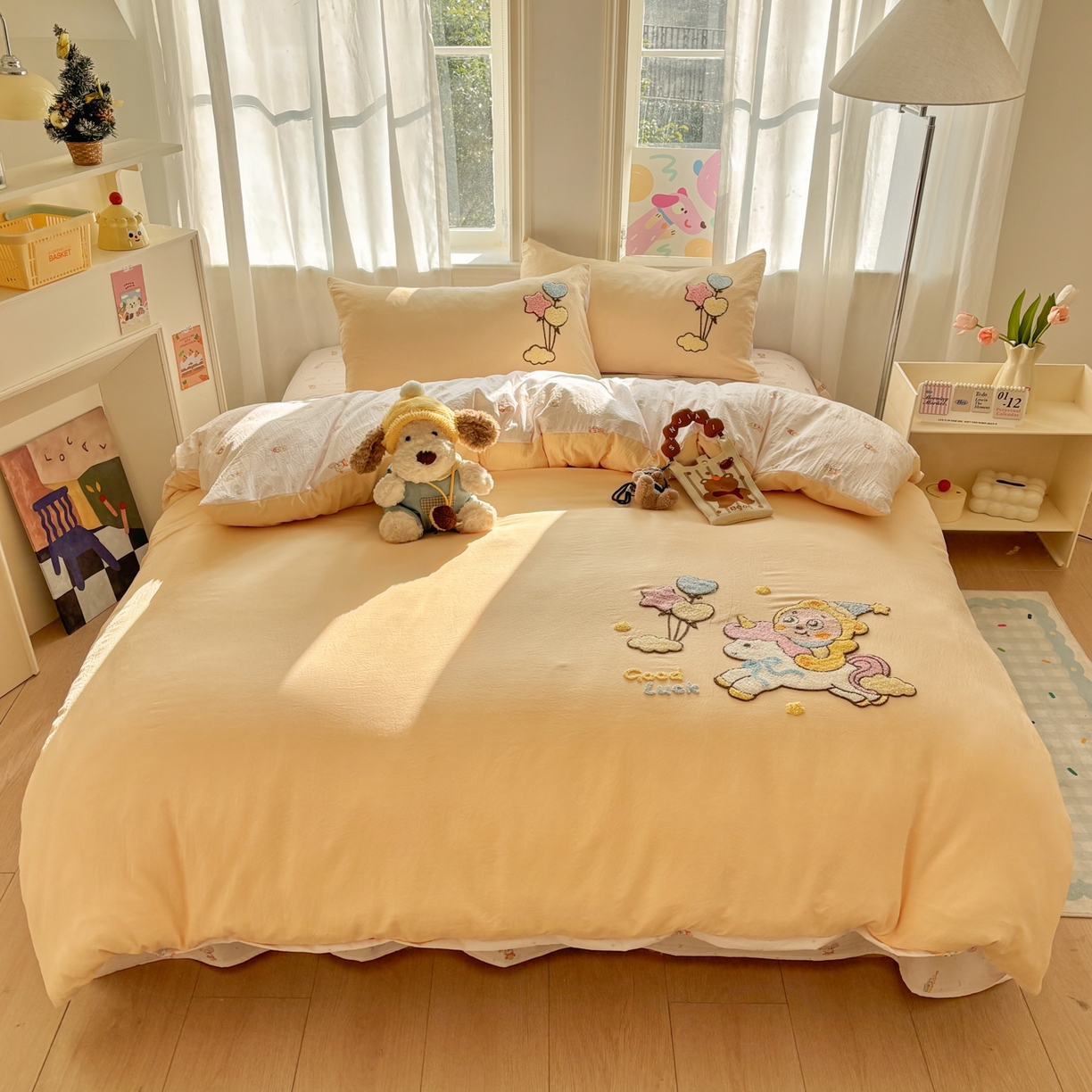 91家纺网 家纺一手货源 找家纺 色鬼布艺高端家居主号 2026新款古法毛巾绣四件套 气球星人-黄