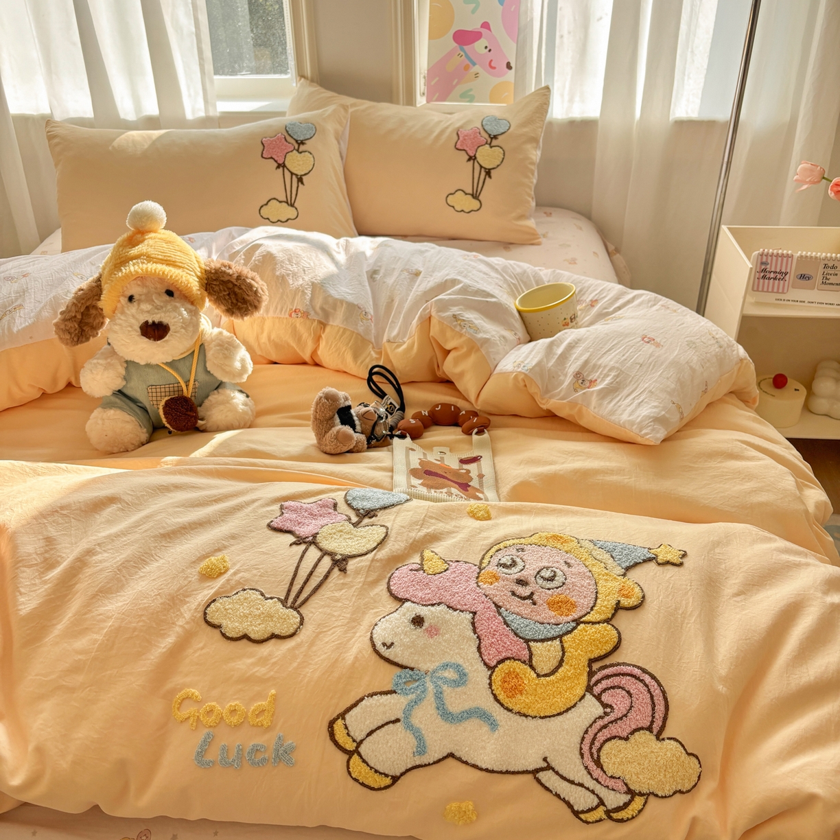 91家纺网 家纺一手货源 找家纺 色鬼布艺高端家居主号 2026新款古法毛巾绣四件套 气球星人-黄