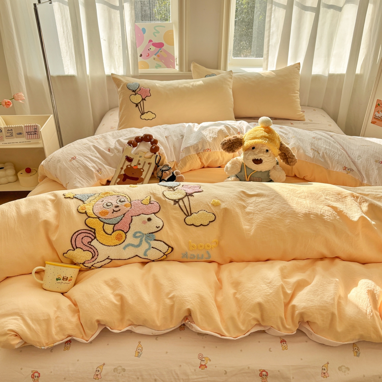 91家纺网 家纺一手货源 找家纺 色鬼布艺高端家居主号 2026新款古法毛巾绣四件套 气球星人-黄