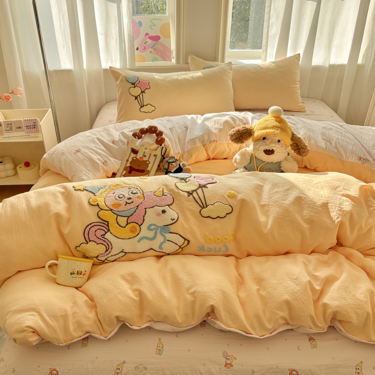 91家纺网 家纺一手货源 找家纺 色鬼布艺高端家居主号 2026新款古法毛巾绣四件套 气球星人-黄