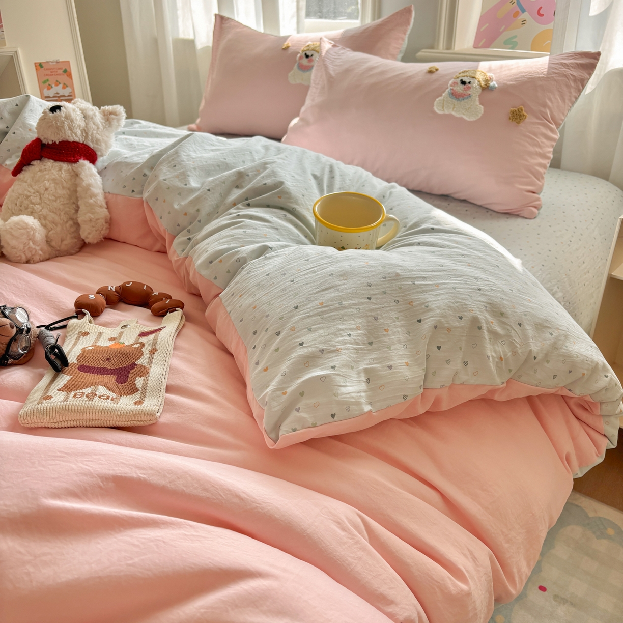 91家纺网 家纺一手货源 找家纺 色鬼布艺高端家居主号 2026新款古法毛巾绣四件套 雪瑞狗-粉