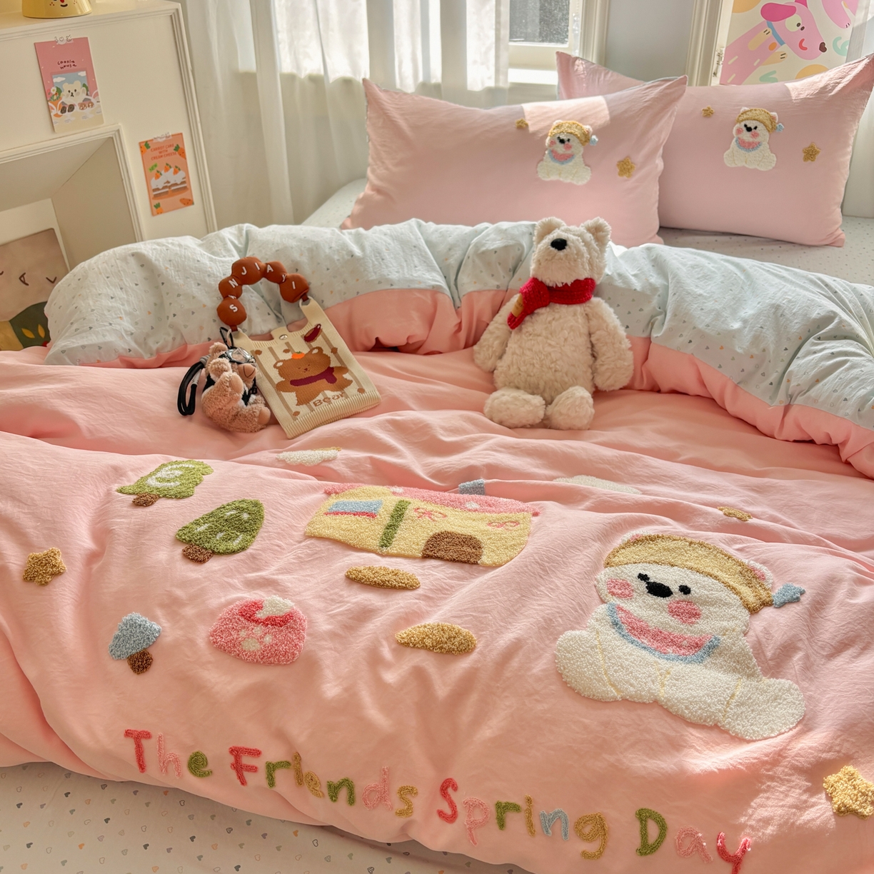 91家纺网 家纺一手货源 找家纺 色鬼布艺高端家居主号 2026新款古法毛巾绣四件套 雪瑞狗-粉