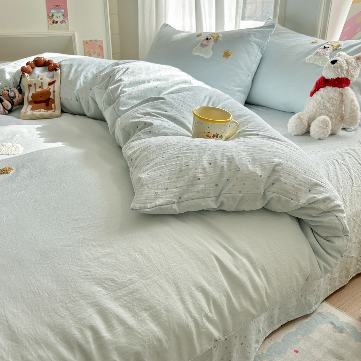 91家纺网 家纺一手货源 找家纺 色鬼布艺高端家居主号 2026新款古法毛巾绣四件套 雪瑞狗-蓝