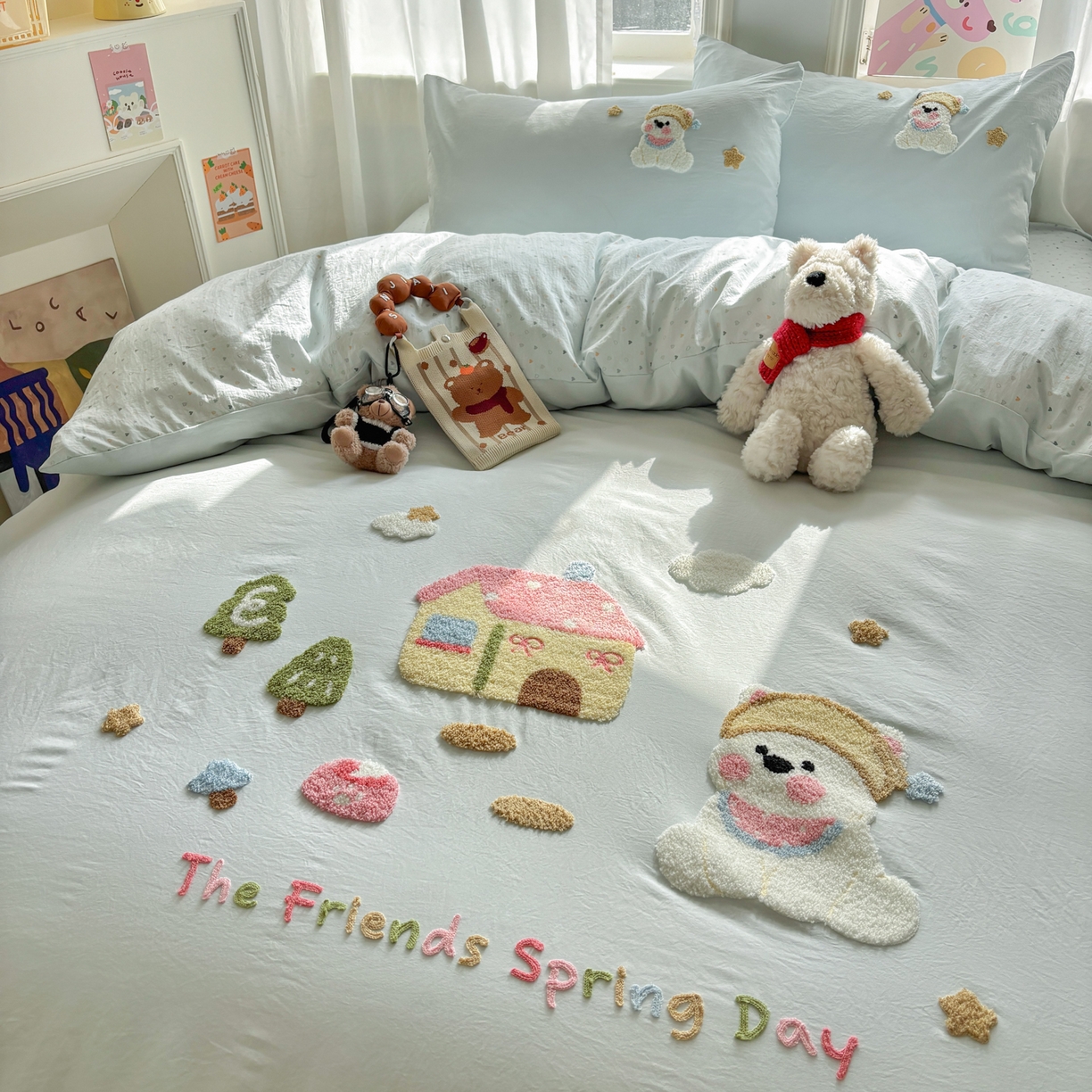 91家纺网 家纺一手货源 找家纺 色鬼布艺高端家居主号 2026新款古法毛巾绣四件套 雪瑞狗-蓝