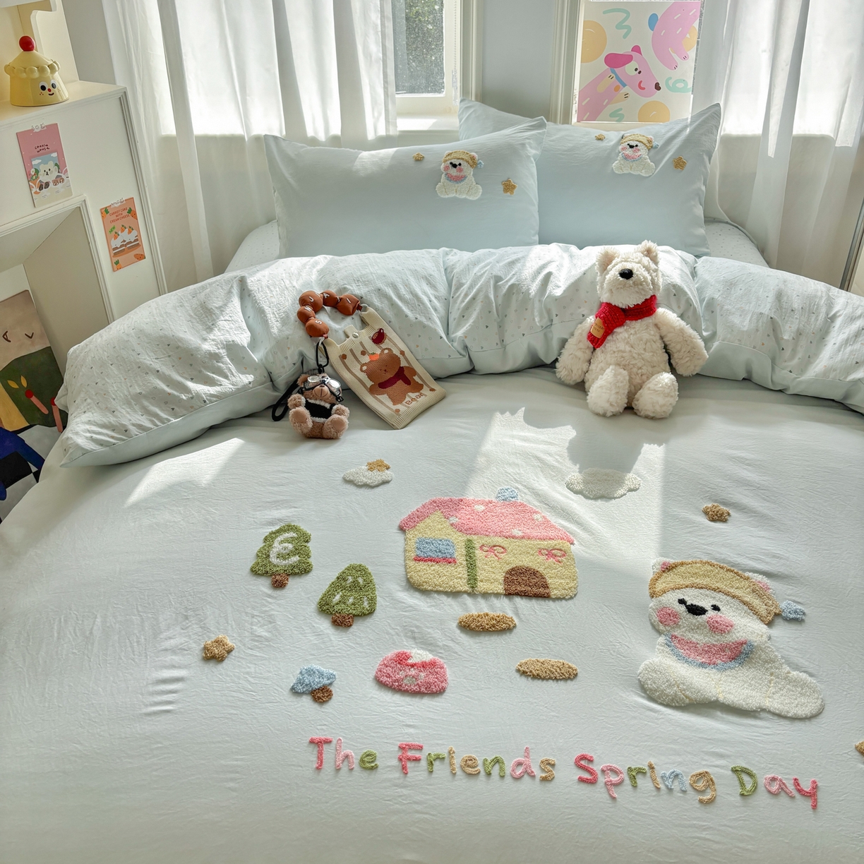 91家纺网 家纺一手货源 找家纺 色鬼布艺高端家居主号 2026新款古法毛巾绣四件套 雪瑞狗-蓝