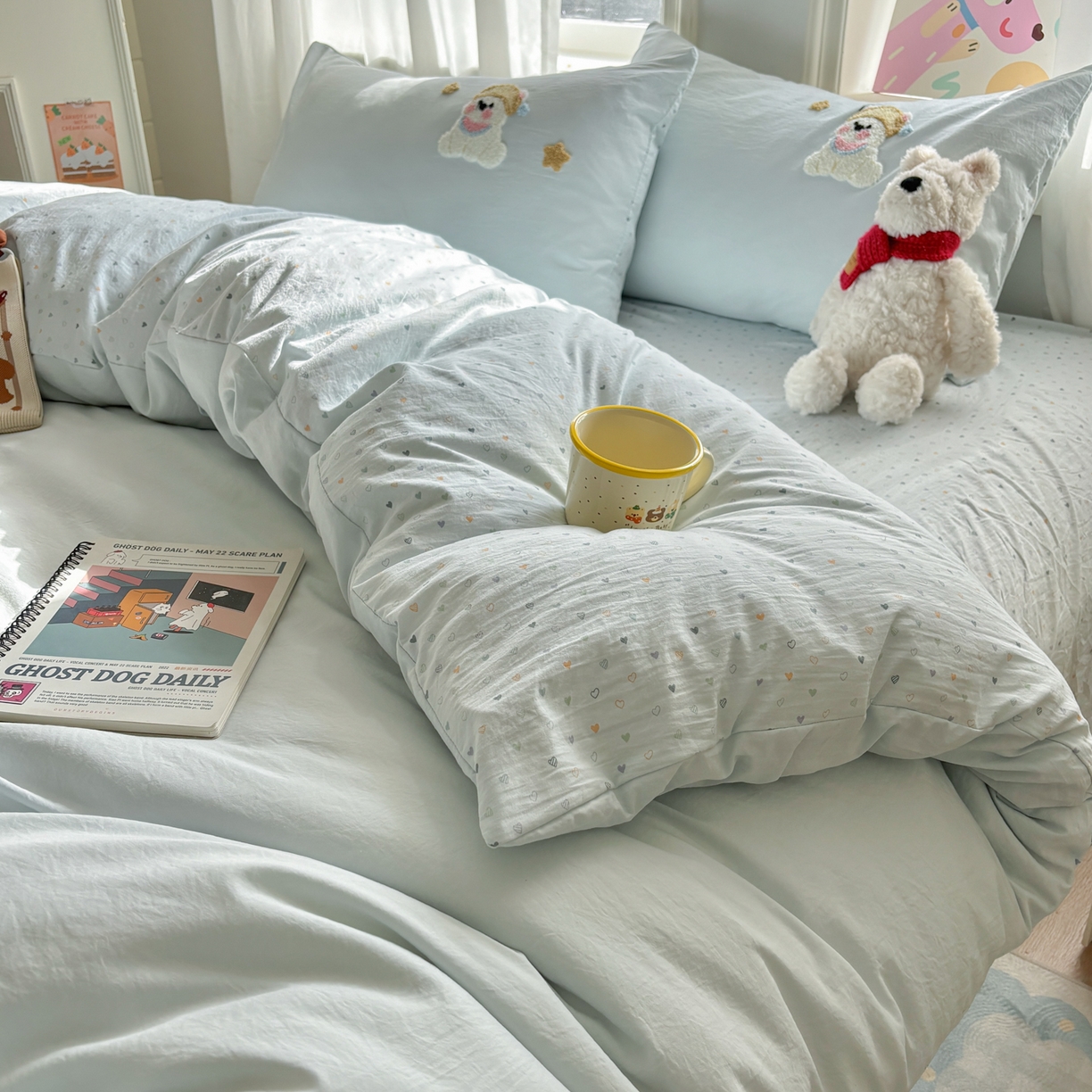 91家纺网 家纺一手货源 找家纺 色鬼布艺高端家居主号 2026新款古法毛巾绣四件套 雪瑞狗-蓝