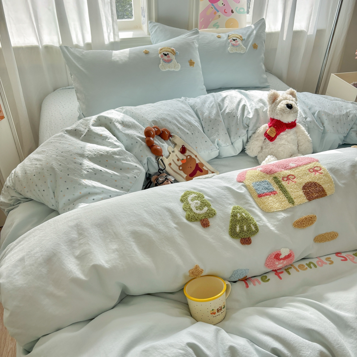 91家纺网 家纺一手货源 找家纺 色鬼布艺高端家居主号 2026新款古法毛巾绣四件套 雪瑞狗-蓝