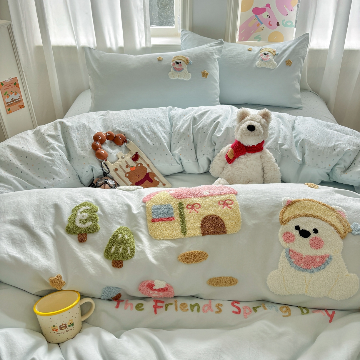 91家纺网 家纺一手货源 找家纺 色鬼布艺高端家居主号 2026新款古法毛巾绣四件套 雪瑞狗-蓝