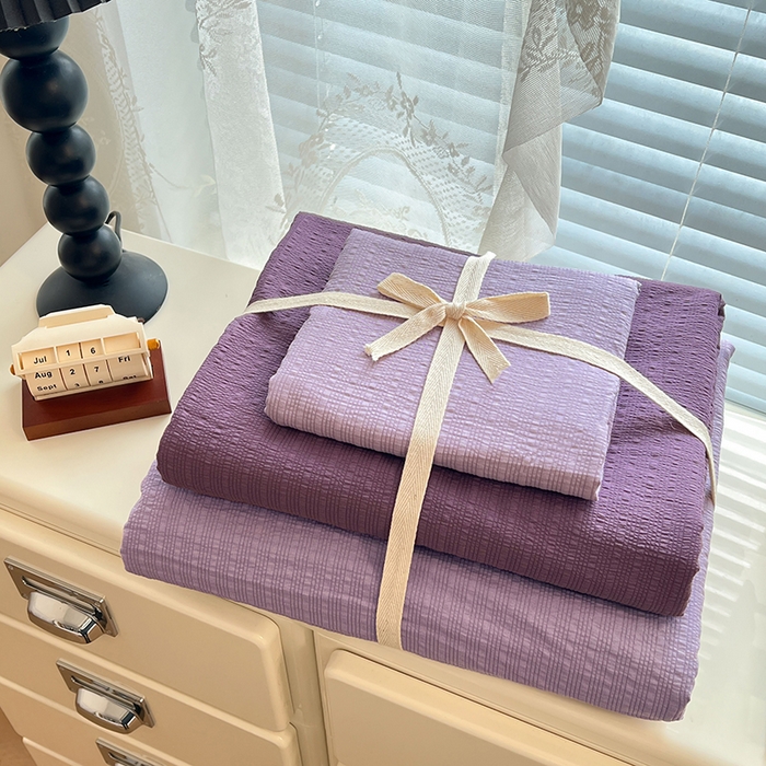 91家纺网 家纺一手货源 找家纺 优承佳生活馆 2026新款软糯双拼泡芙纱四件套 芋泥紫+烟雾紫