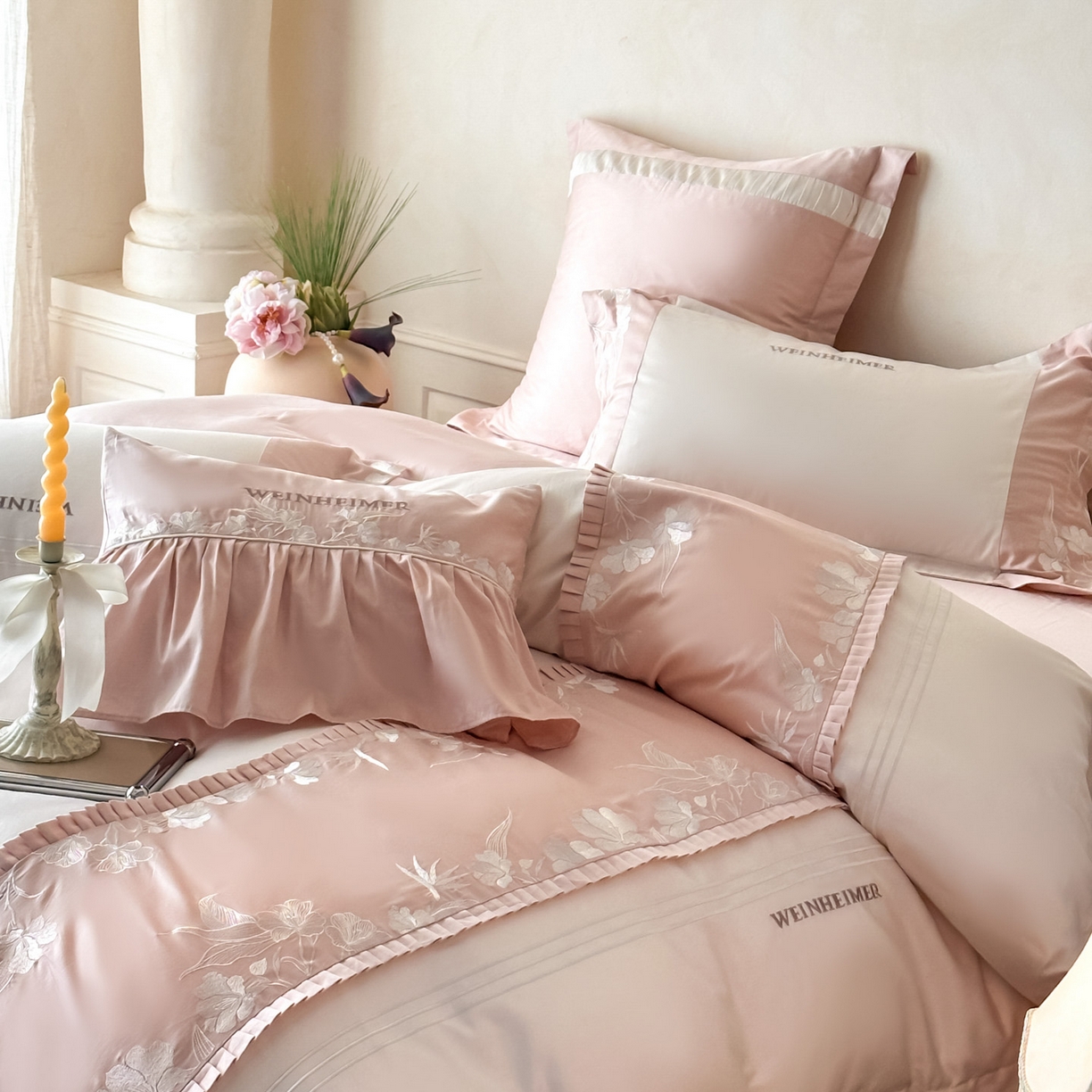 91家纺网 家纺一手货源 找家纺 （总）祺瑞佳家纺 2026新款100%双面纯棉法式刺绣花四件套全棉四季款床单床笠-恬蜜光年场景一