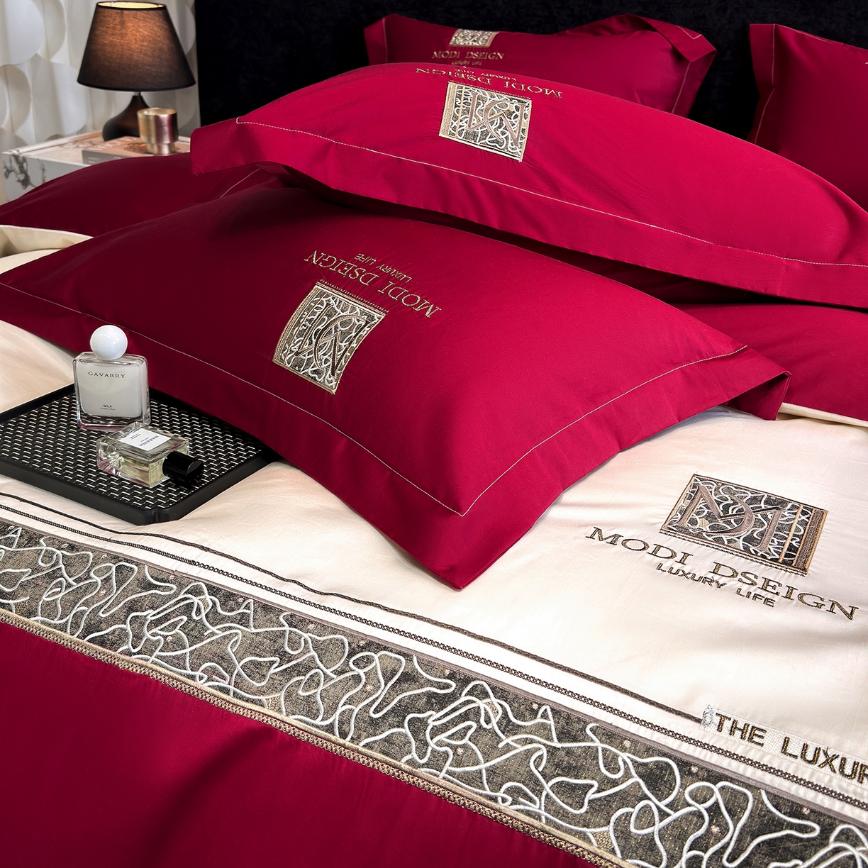 91家纺网 家纺一手货源 找家纺 （总）优眠坊 2026春夏新款高档礼盒装5050S贡缎长绒棉刺绣四件套100%纯棉全棉轻奢床品-星空