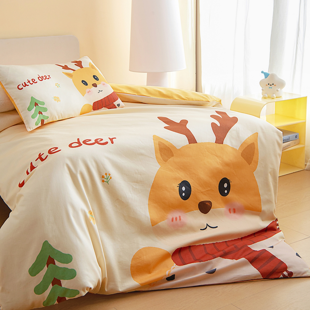 91家纺网 家纺一手货源 找家纺 御棉坊 2026新款A类40S全棉数码印花-萌萌季系列幼儿园儿童套件 萌萌小麋鹿