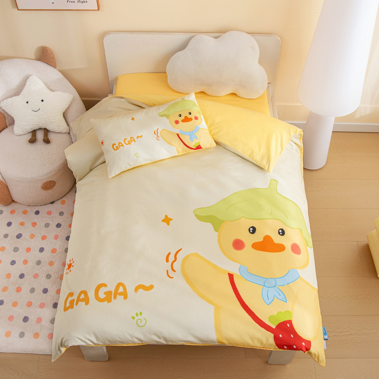 御棉坊 2026新款A类40S全棉数码印花-萌萌季系列幼儿园儿童套件 萌萌草莓鸭