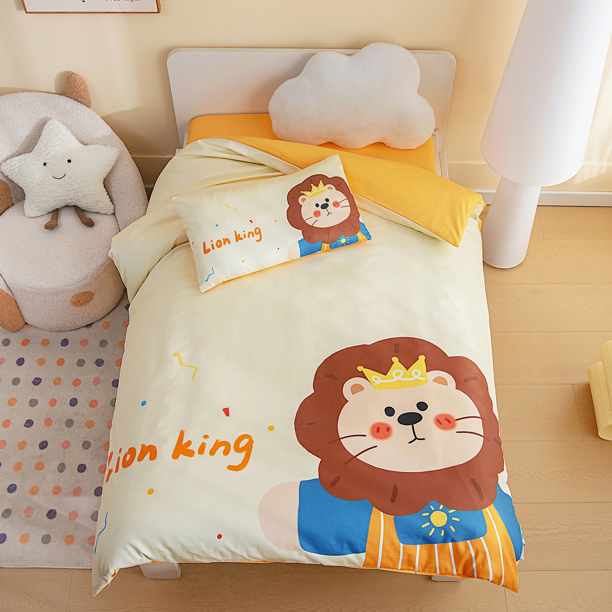 御棉坊 2026新款A类40S全棉数码印花-萌萌季系列幼儿园儿童套件 萌萌狮子王