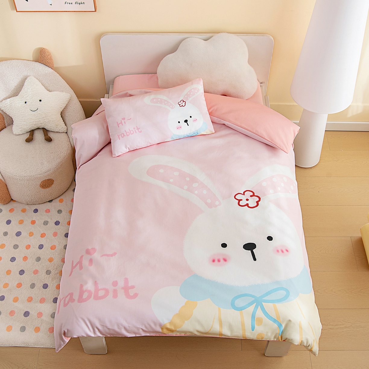 御棉坊 2026新款A类40S全棉数码印花-萌萌季系列幼儿园儿童套件 萌萌小花兔