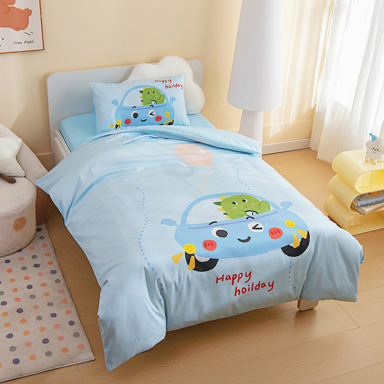 91家纺网 家纺一手货源 找家纺 御棉坊 2026新款A类40S全棉数码印花-萌萌季系列幼儿园儿童套件 萌萌小汽车