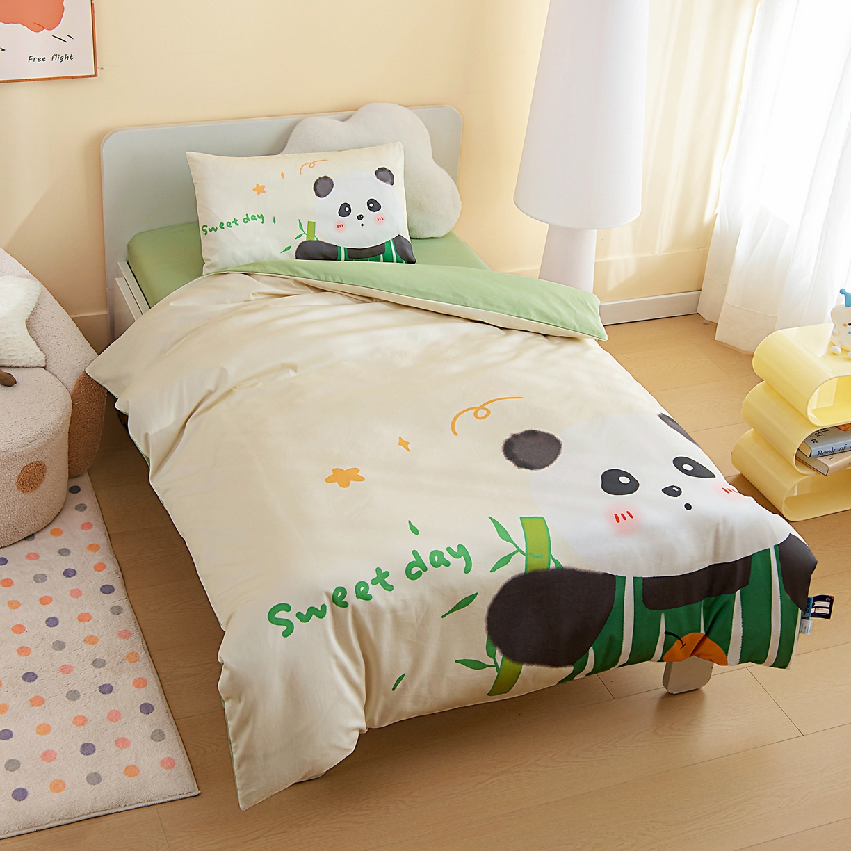 91家纺网 家纺一手货源 找家纺 御棉坊 2026新款A类40S全棉数码印花-萌萌季系列幼儿园儿童套件 萌萌熊猫