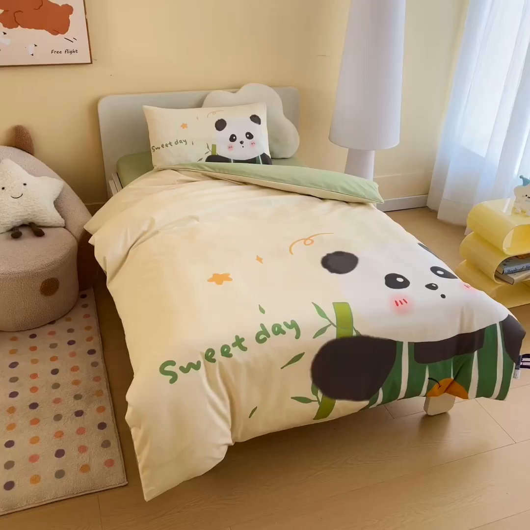 91家纺网 家纺一手货源 找家纺 御棉坊 2026新款A类40S全棉数码印花-萌萌季系列幼儿园儿童套件 萌萌熊猫