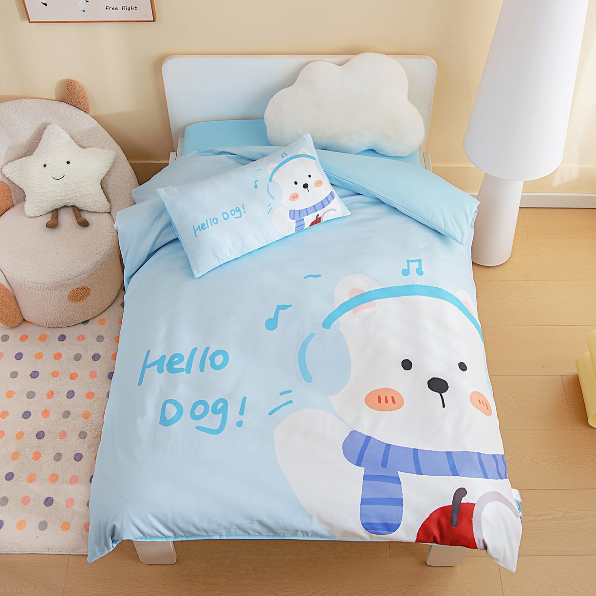 御棉坊 2026新款A类40S全棉数码印花-萌萌季系列幼儿园儿童套件 萌萌音乐狗