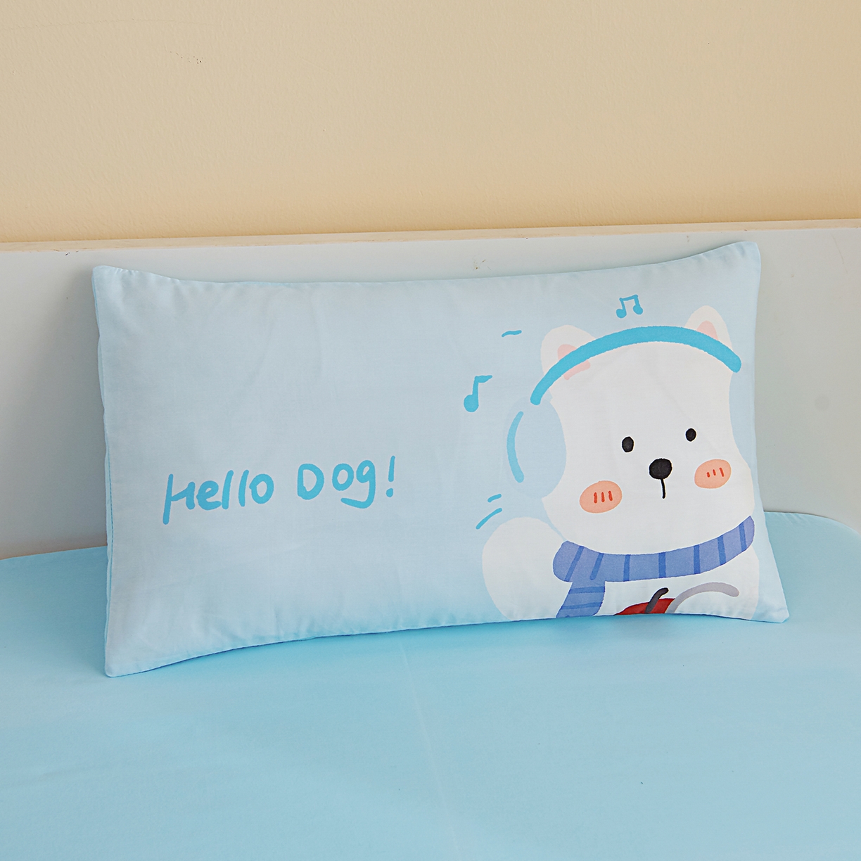 91家纺网 家纺一手货源 找家纺 御棉坊 2026新款A类40S全棉数码印花-萌萌季系列幼儿园儿童套件 萌萌音乐狗