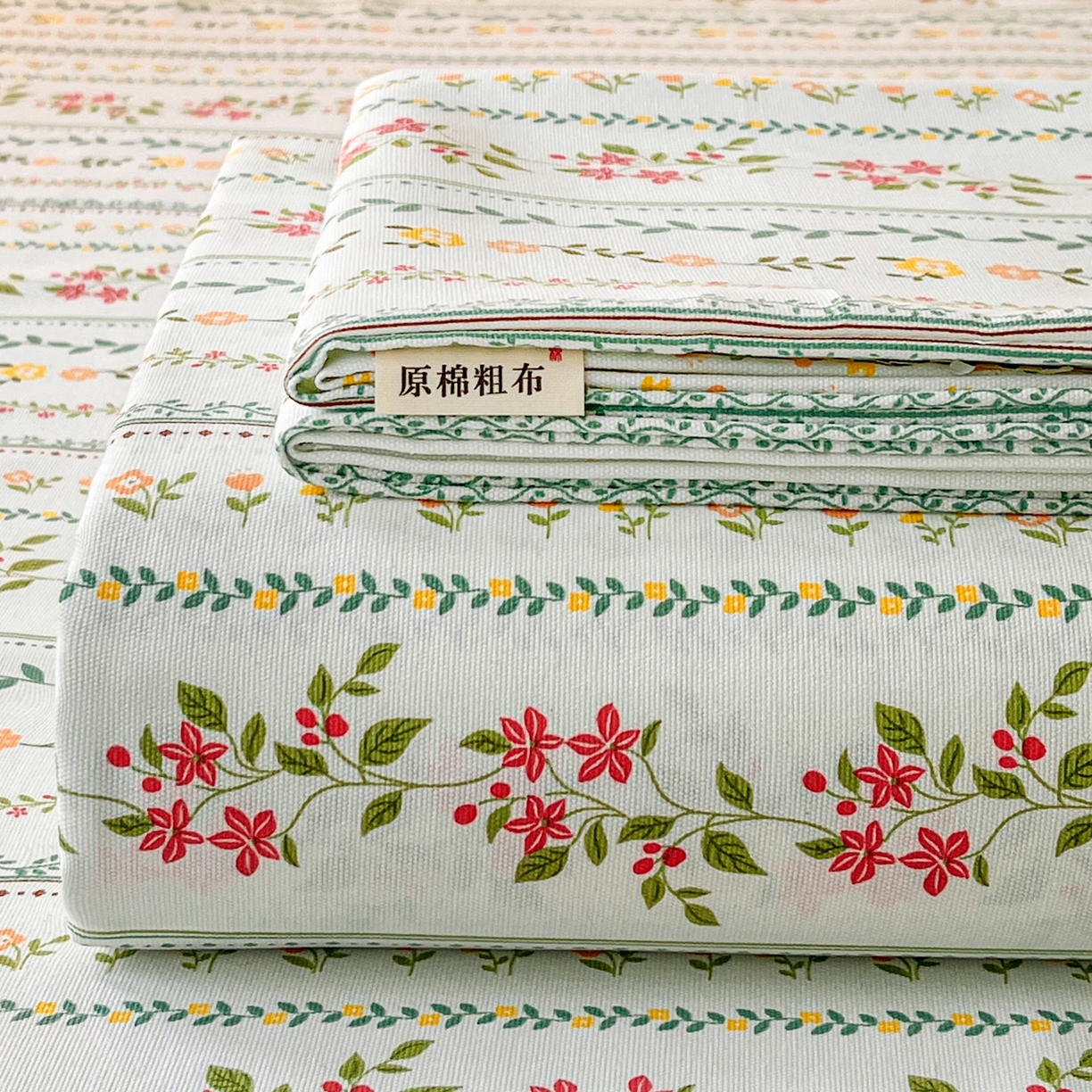 91家纺网 家纺一手货源 找家纺 首爱家纺 2026新款工艺款原棉印花老粗布床单系列晨曦